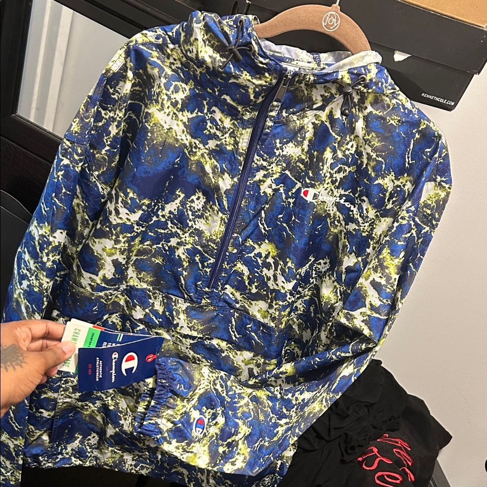 Champion Marble Pattern Windbreaker in Blue and Yellow
